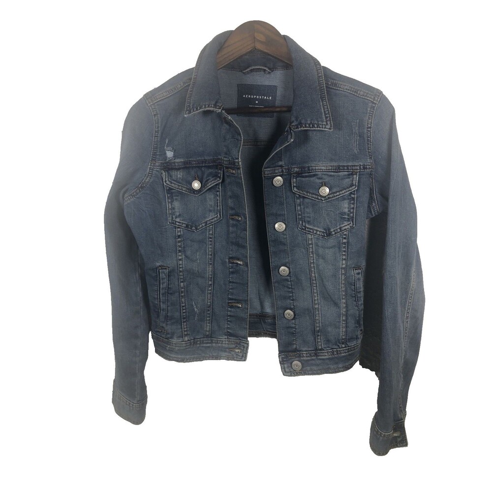 Y2K Women's Aeropostale Blue Button Up Pockets Long Sleeve Denim Jacket Sz M